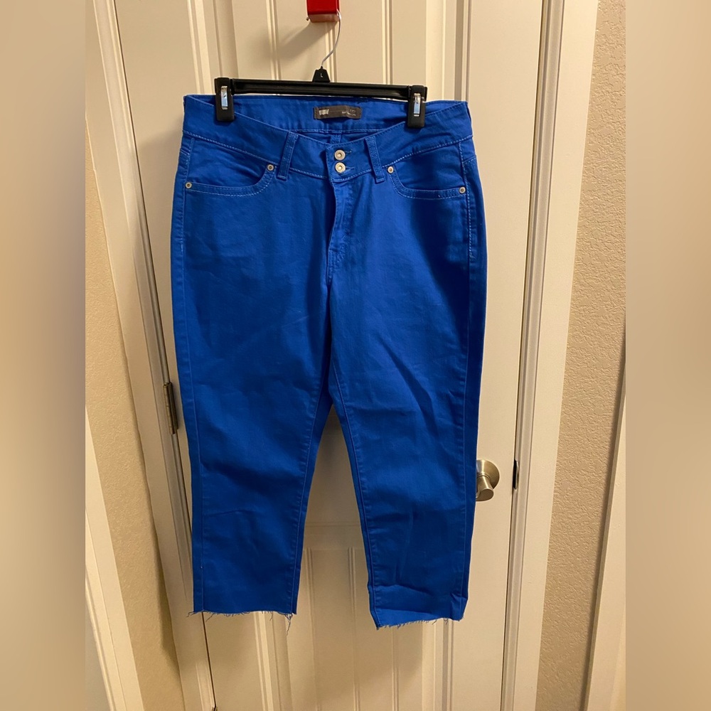 Levis Jeans 12 Stretch 529 Curvy Skinny Leg Bright Blue Denim Cut Off Cuff Raw